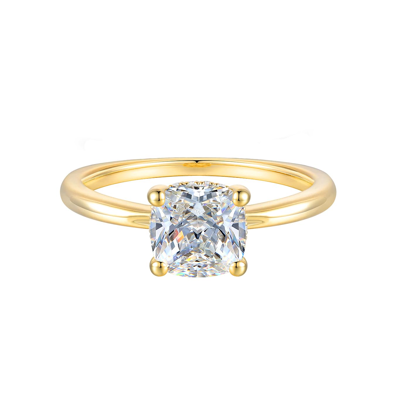 14K Gold Solitaire Engagement Ring Cushion Cut Cubic Zirconia