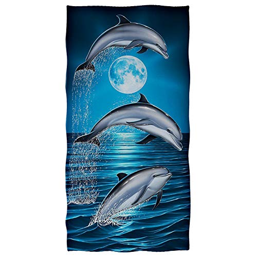 Showudesigns Weiches Baumwoll-Badetuch mit Delfin-Aufdruck, saugfähig, Strandtuch/Pool-Handtücher/Fitnessstudio-Handtücher, große Größe (150 x 74 cm) Cover