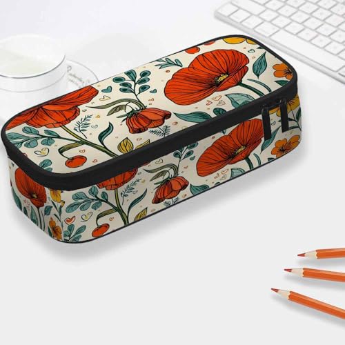 Image of Yekiua Floral Pencil Pouch Blossom Wild Flower Leaves High Capacity Pencil Case Stationary Bag Cosmetics Bag Colorful