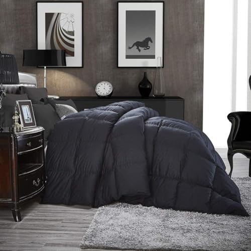 Luxurious Super King Size Goose Down Feather Fiber Comforter Duvet Insert, 100% Egyptian Cotton Cover, 95 oz. Fill Weight Comforter, Super King All-Season Black Solid