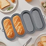 Kastenform mit 4 Mulden, antihaftbeschichtet und hitzebeständig zum Backen von hausgemachtem Sauerteig, Baguette, Hoagie und Brötchen, Mehrzweck-Backform