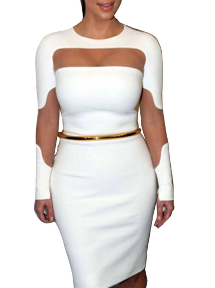 knee length dresses for ladies Long Sleeve Mesh Ruched Dress main image 0
