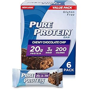 Pure Protein Bars, High Protein, Nutritious Snacks to Support Energy, Low Sugar, Gluten Free, Chewy Chocolate Chip, 1.76oz 6 Count (Pack of 2)