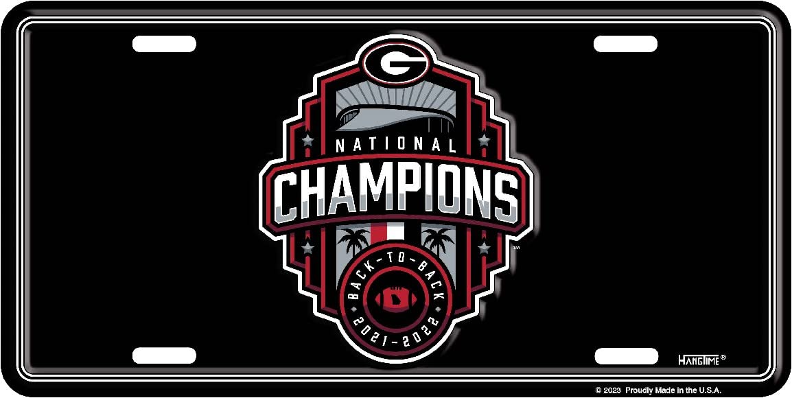 Hangtime University of Georgia - Georgia (UGA) Bulldogs 2022 National Champs Back-to-Back License Plate - Black
