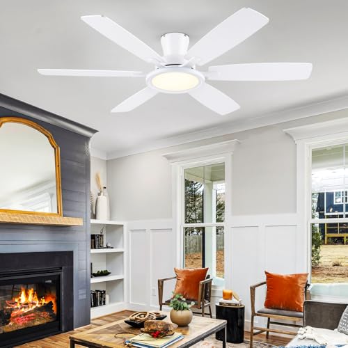 BYKISTOK 55In Flush Mount Ceiling Fan with RGB Light - White Modern Ceiling Fan with 6 Dual-Sided Blades, Reversible DC Motor, Low Profile Fan Light Fixture for Indoor Bedroom, Outdoor Patios by BYKISTOK - Image 7