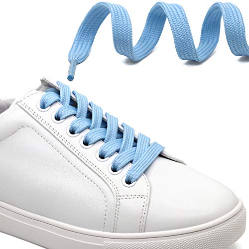 Delele Solid Flat Shoelaces Hollow Thick Athletic Shoe Laces Strings Ligth Blue 2 Pair 47.24" #TOP2