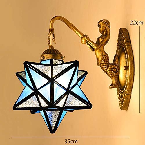 Preisvergleich Produktbild Tiffany-Art-Wandleuchte Mit Zugschalter, Pentabuntglas Wandlampen, Schmiedeeisen Wandleuchte Mermaid Basis Für Bar Cafe Schlafzimmer Korridor, 111-240V,B