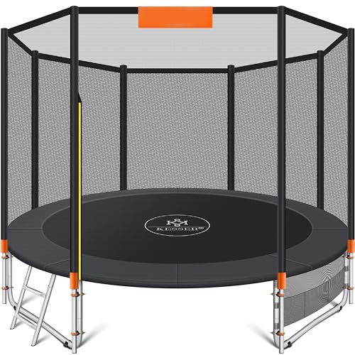 KESSER Trampolin Outdoor Ø244/305/366/427cm Gartentrampolin Kinder Trampolin Komplettset + Sicherheitsnetz Leiter & Familien Trampolin für Garten + Seitentasche & Montageset belastbar bis 150kg