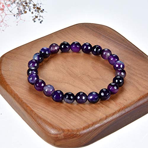 Cherry Tree Collection - Small, Medium, Large Sizes - Gemstone Beaded Bracelets For Women, Men, And Teens - 8Mm Round Beads (Purple Faceted Agate - Medium) #TOP1