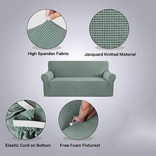 Image of House of Quirk Checkered Jacquard Fabric Universal Sofa Cover Big Elasticity Cover for Couch Flexible Stretch Checks Spandex Sofa Slipcover (Green, 230-300cm)