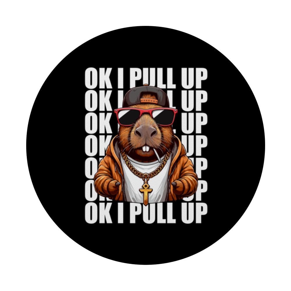 Ok I Pull Up Capybara Animal Lover Funny Rodent Respect Meme PopSockets Swappable PopGrip, Black - Image 3