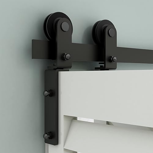 Miniatura 5 de TSMST Kit de herrajes para puerta corrediza de granero de 36 pulgadas para 2 puertas, juego de rieles de puerta de granero resistente y resistente,