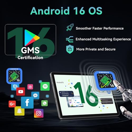 Image of Android 16 Tablet 11 Inch with Gemini AI, 90Hz FHD Display, T7250 Octa-Core, 32GB RAM 128GB ROM / 1TB TF, 16MP+8MP Cameras, 8000mAh, GMS, Widevine L1, 2-in-1 Tablet with Keyboard, Mouse Stylus