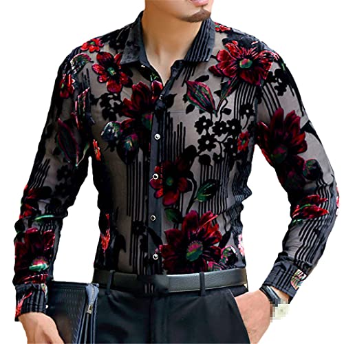 Chemise velours transparent homme à motif floral chic et léger taille XXL