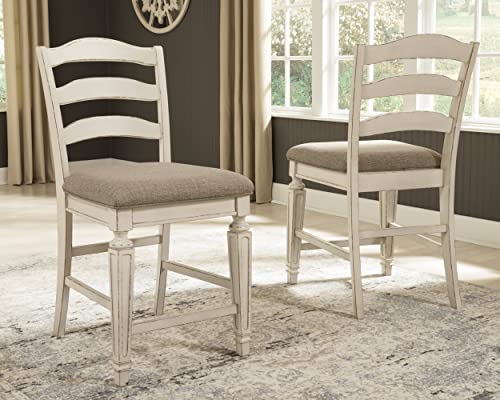 Signature Design By Ashley Realyn French Country 24.13" Counter Height Upholstered Barstool, 2 Count, Chipped White #TOP3