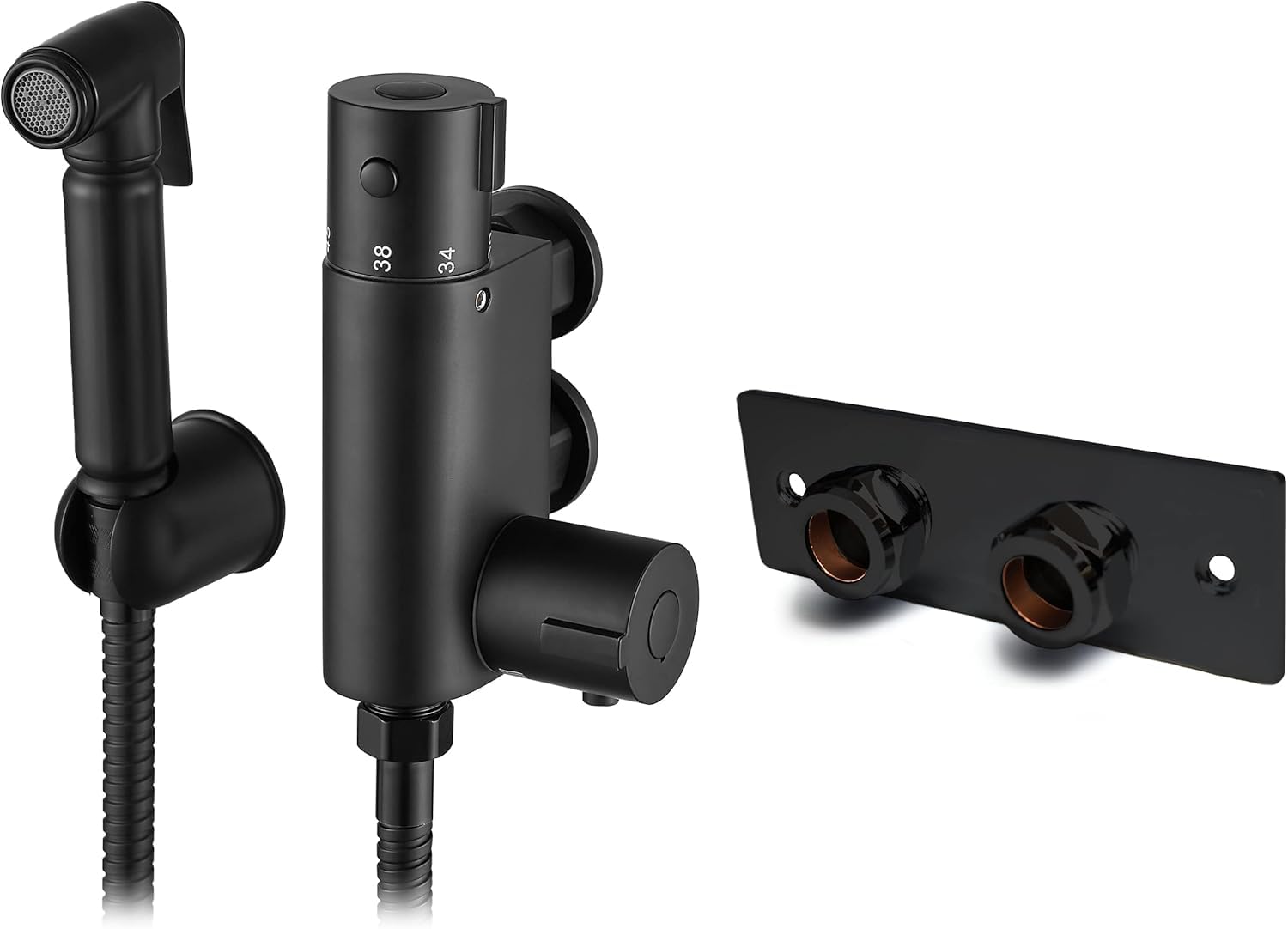 Xcel Home Black Thermostatic Douche with Wall Plate All-in-One Kit Brass Muslim دش Shattaf Shower Head for Hygiene تنظيف Cleaner Spray