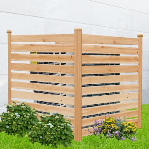 Privacy Fence Screen Outdoor, 3 Panels Wood Air Conditioner Fence for Outside Units, Pool Equipment Trash Can Enclosure 38" W x 43" H