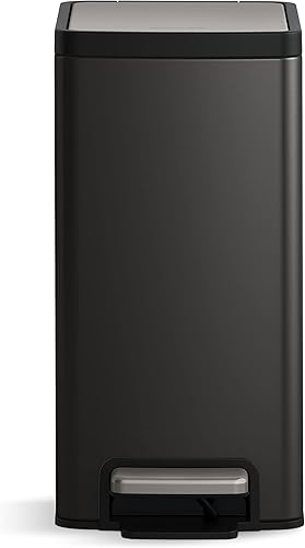Vista 65 de Kohler 20956-ST - Escalón de cocina de reciclaje manos libres de 11 galones, cubo de basura con pedal de pie, tapa de cierre silencioso, acero Acero