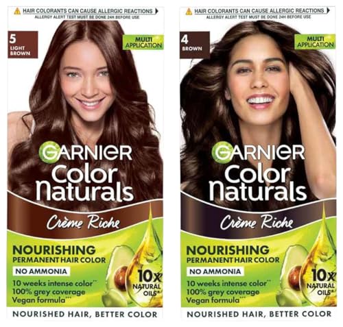 Garnier Color Naturals Creme Hair Color, Shade 4 Brown, & Color Naturals Creme Hair Color, Shade 5 Light Brown, 70ml + 60g