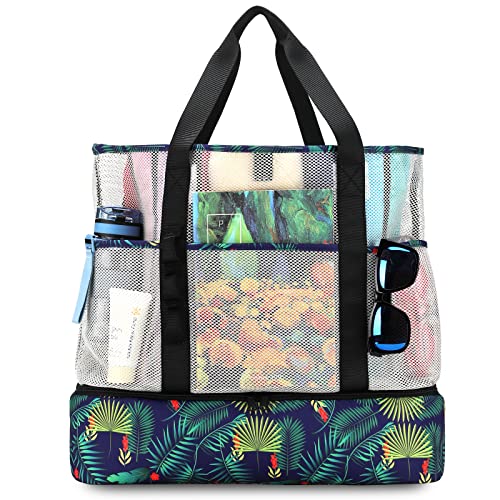 Image of Beach Bag with Cooler,Mesh Beach Bags for Women Sandproof for Pool and Swimming Travel Daily with Durable 8 Pocket