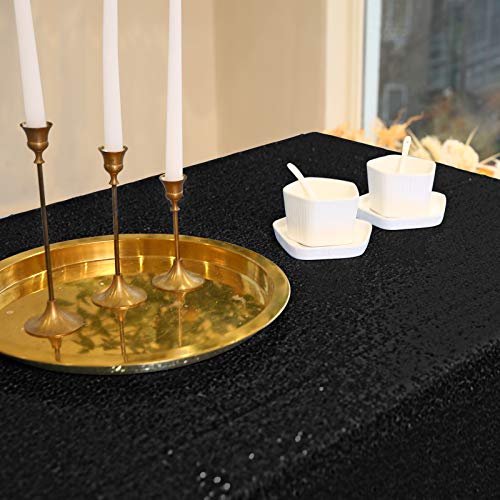 Fyledaee Black Rectangle Sequin Tablecloths For Parties,90 X 132 Inch Glitter Shiny Large Table Cover Fitted 8Ft Table For Wedding Birthday Holiday Event Reception Decoration #TOP4