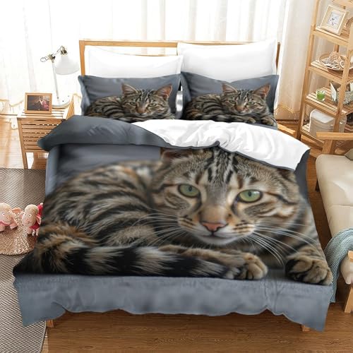 Housse de couette chat 3D microfibre de qualité supérieure avec fermeture éclair