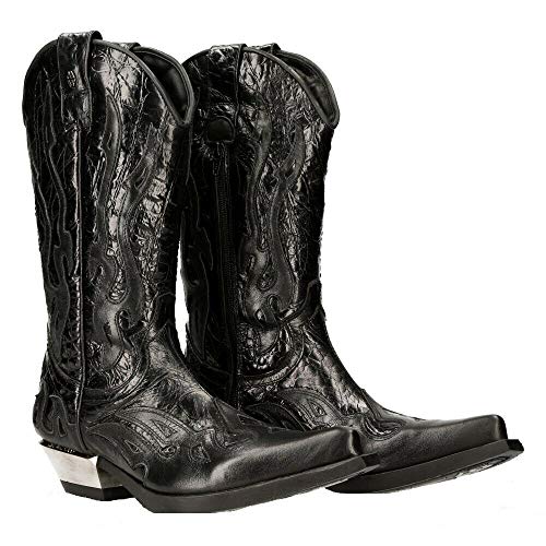 New Rock M-7921-S1 BLACK FLAME BOOTS Black Leather Heavy Biker Western Cowboy 462