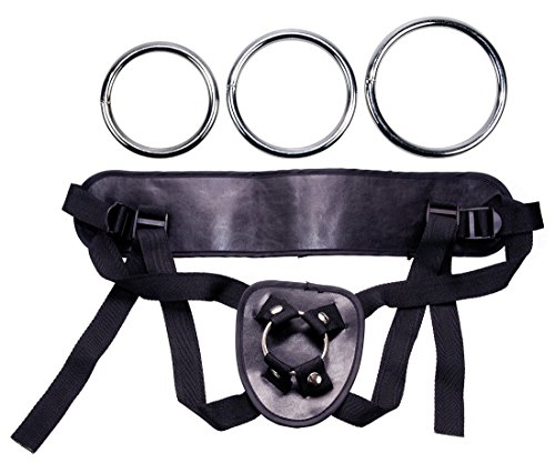 You2Toys Universal Harness - Kunstleder-Umschnallgurt mit 3 austauschbaren Ringen, Strap on Geschirr für Dildo oder Vibrator, schwarz