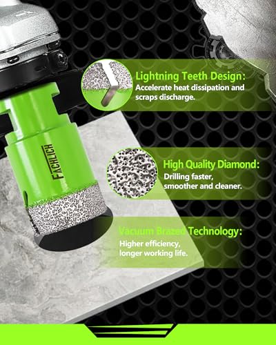 Image of Diamond Core Drill Bits Set,20 /25 /32 /50 /75 /90mm Tile Hole Saw Kit with 82mm Diamond Beveling Chamfer Bit for Porcelain Ceramic Tile Granite Marble