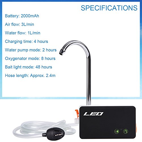 Oxigenador, Andoer 3 em 1 Mini Aquário Oxigenador Bomba de água Silent USB Recarregável Aerador de b