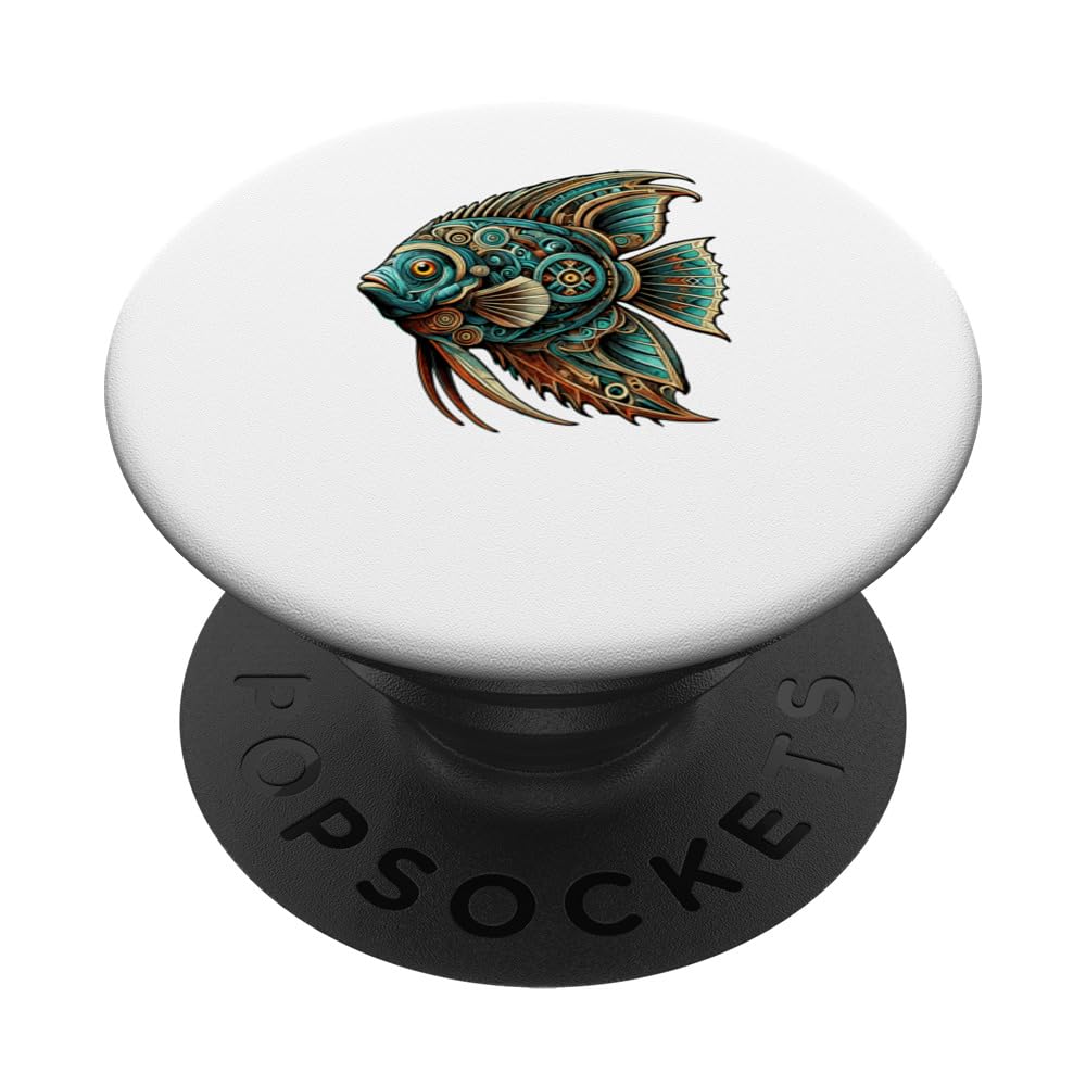 Mandala Art Angel Fish PopSockets Swappable PopGrip, Black