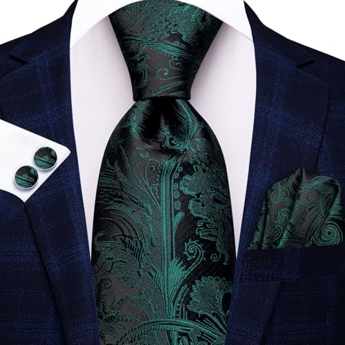 Image of Hi-Tie Mens Paisley Floral Striped Ties Set Silk Necktie and Lapel Pin for Men Pocket Square Cufflinks Set Business Wedding