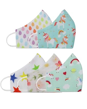 BABY JALEBI ? Girls Set 1 - Super Soft Organic Cotton 3Ply Masks ? Set Of 5 Masks With Extra Comfortable Stretch Jersey Elastic Ear Loops For Kids