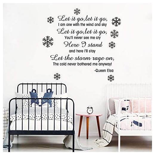 KDSMFA Tecknad 'Let It Go Lyrics Frost Snöflinga Väggdekal Barnrum Skola Let It Go Väggklistermärke Sovrum Barnkammare Vinyl 85 cm Bredd 80 cm Höjd