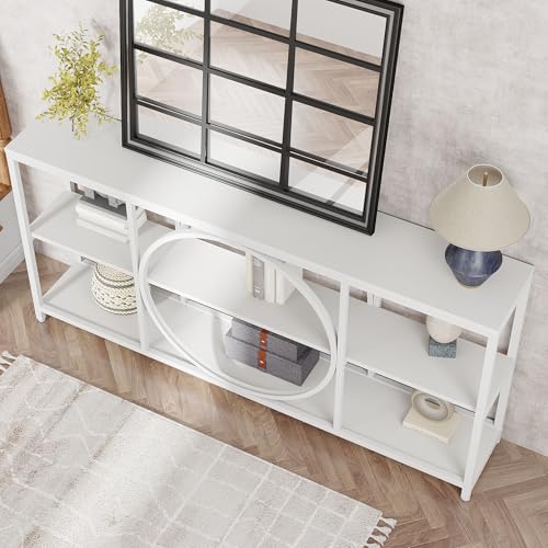 Tribesigns 70.9 inch Sofa Console Table, Modern Extra Long Entryway Tables with 3 Tier Storage Shelves Metal Frame for Foyer Hallway Living Room Behind Couch, Pure White