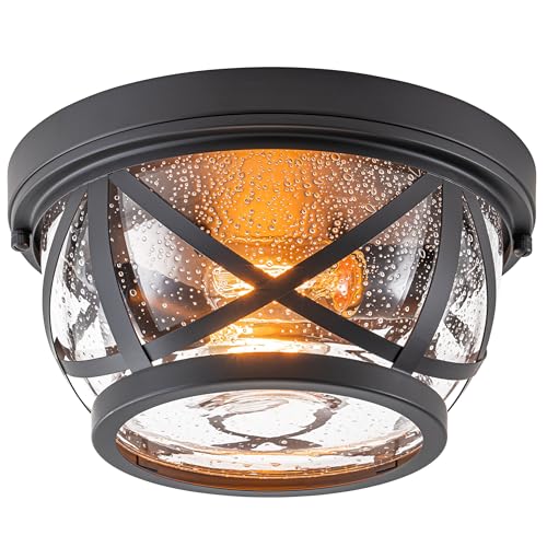 Oil-rubbed Bronze Flush Mount Ceiling Light Fixtures, 2-Light Farmhouse Porch Light Ceiling Mount...
