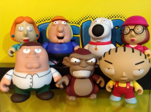 Family Guy Kidrobot Set 7 Complete Family + Evil Monkey New Peter Lois Stewie Chris Meg & Brain- W/Boxes Foil Cards & Accessories Sealed