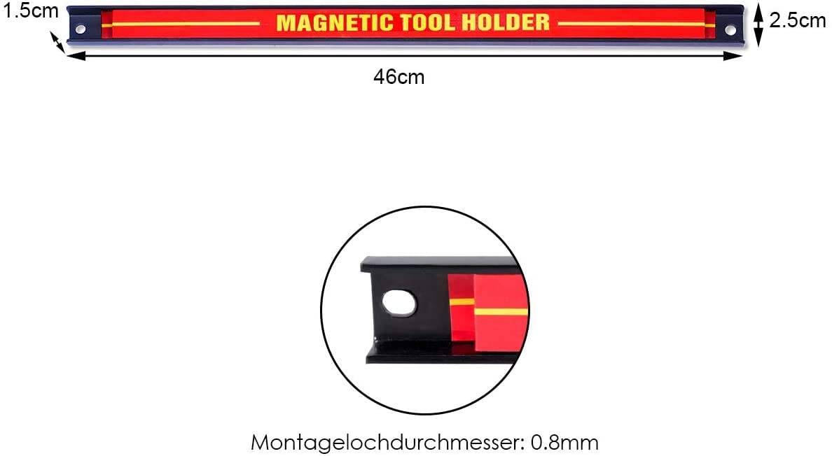 RELAX4LIFE 6x Magnetleiste Werkzeug 46 cm MAX 60 kg Magnetschiene Magnetisch Werkzeugleiste Werkzeughalter Wand inkl. Montagematerial Magnethalter für Werkstatt Garage Büro Werkzeug Halterung Stahl
