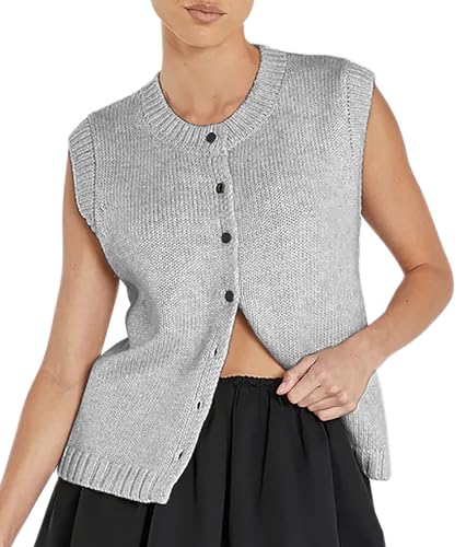 Cioatin Women Summer Knit Sweater Vest 2024 Sleeveless Button Down Loose Cardigan Tank Shirt Top Going Out Outfits Teen