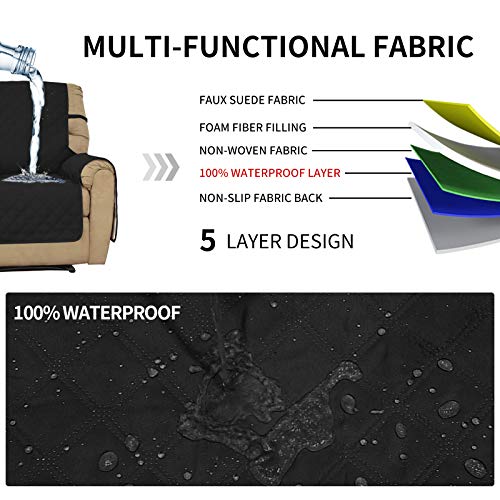 Image of Easy-Going Sofa Slipcover Waterproof Oversized Recliner Chair Cover Non-Slip Fabric Couch Cover for Living Room Washable Furniture Protector for Pets Kids Children Dog Cat (Oversized Recliner, Black)