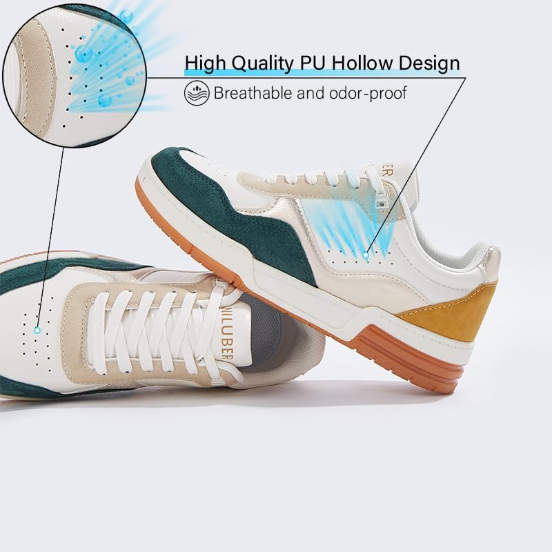 Niluber Women's Fashion Low Top Sneakers - White PU Leather Tennis Shoes-Lace Up Comfortable Casual Waking Shoes - Image 4