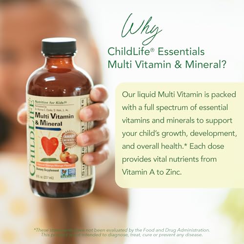 Image of CHILDLIFE ESSENTIALS Kids Multivitamin & Mineral, Mango, 8 Fl Oz (2 Pack) | Vitamins for Kids, Liquid Multivitamin Supplement, Toddler & Baby Wellness, Natural, & Mineral