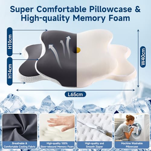 YunNasi Almohada Cervical de Espuma Viscoelastica Memoria Almohada Ortopedica para Soporte de Cuello Almohadas Ergonómico para Dormir de Lado y Boca Arriba 65 * 40 * 14/10cm - imagen 2