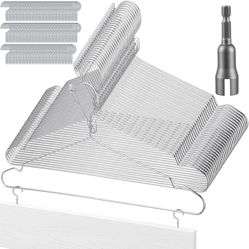 Sliner 24 Pack Cabinet Door Hangers for Spray Painting 15.7 Inch with 100 Screw-in Cup Hooks and 1 Wingnut Driver Bit for Paint Hanger Drying Cabinet Door Drying Rack Painter Tools DIY(Silver)