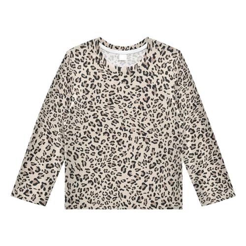 Aflyko Animal Print Boys Girls Rash Guard Shirts Leopard Wild Animal Print Cute Brown Kids' Rashguard UPF 50+ UV Sun Protection Swim Shirt Summer Autumn Quick Dry Long Sleeve Shirts 7-8T