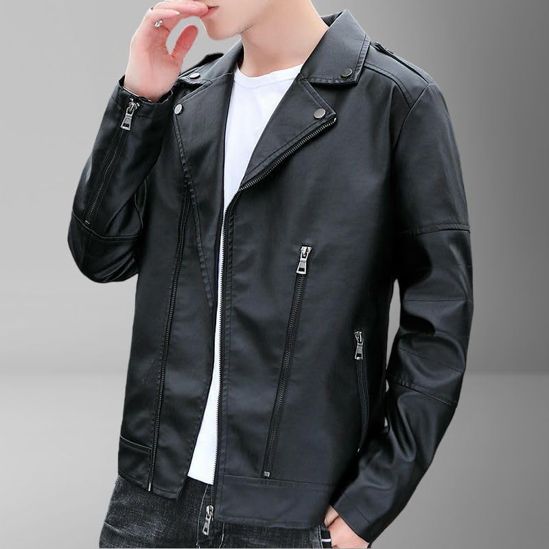 Chaqueta biker de cuero sintético para hombre miniatura 7