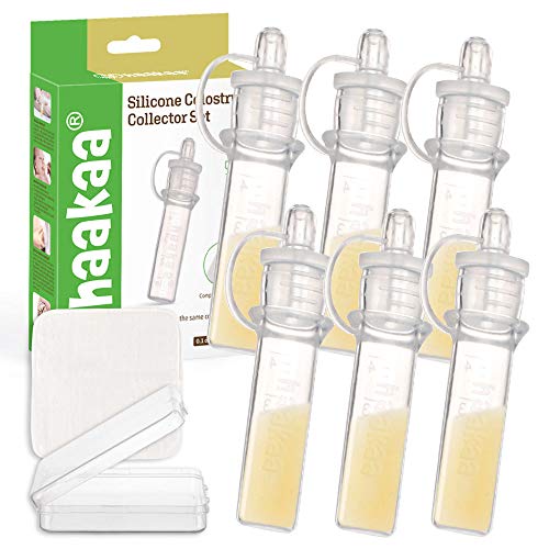 Haakaa Colostrum Collector Set Includes a Portable Case and a White Cotton Cloth Wipe for Breastfeeding Moms to Collect Store and Feed Colostrum, 4ml/6pcs