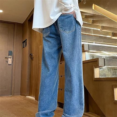 Men's Spring Fall Jeans – Wide-Leg Blue Washed Cotton Denim Pants, Straight Casual Trousers3