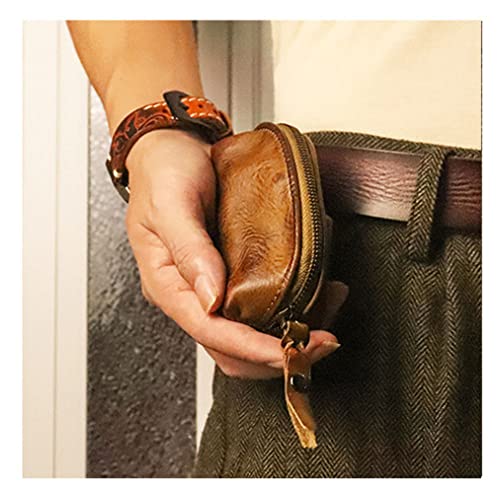 XXHong Leather Mini Purse Brown Coin Purse Card Bag Key Bag Leather Zipper Bag Leather Personality Coin Purse for Man and Women4