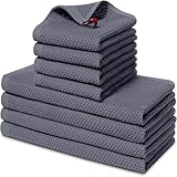 smiry Cotton Kitchen Dish Towels Set– 4 Pack 12x12 Inch & 4 Pack 13x28 Inch Kitchen Towels, 8 Pieces in Total, Ultra Soft Absorbent Quick Drying Dish Cloths Tea Towels, Dark Grey
